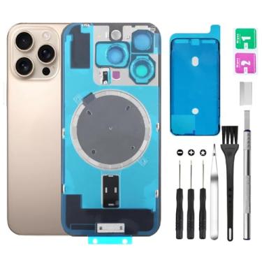 Imagem de Substituição de vidro traseiro traseiro para iPhone 16 Pro Max vidro traseiro + lente da câmera + ímã + suporte de peça de ferro com kit de ferramentas de reparo (ouro)