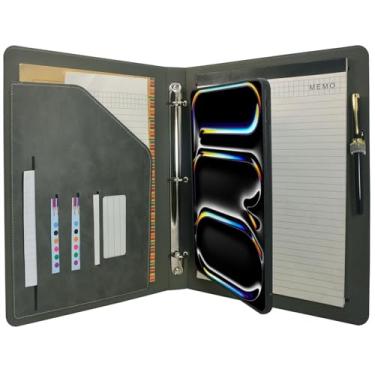 Imagem de Capa organizadora para tablet com fichário de 3 anéis, pasta de arquivo com suporte removível para tablet, compatível com iPad Pro (2024) de 11 polegadas (cinza)