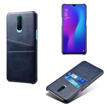 Imagem de Capas Compatível com OPPO R17 PRO,Caso de couro PU-Tampa de telefone a prova de choque com 2 slots de cartão,Proteção anti-impressão digital e anti-gota-Blue