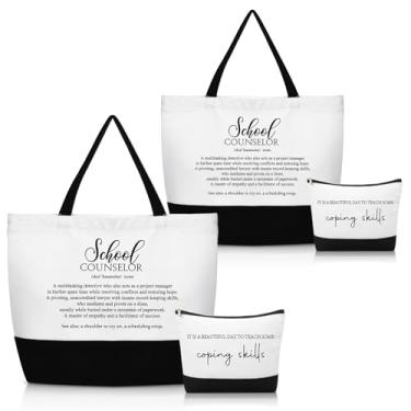 Imagem de SilTriangle 4 peças presentes de agradecimento ao conselheiro incluem bolsa de lona para maquiagem com zíper, bolsa cosmética, presente de agradecimento para conselheiro, Preto, branco.