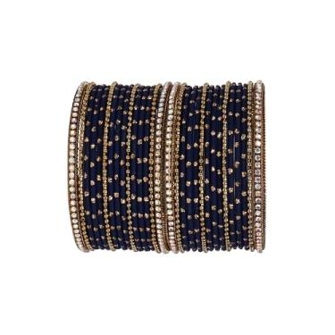 Imagem de RIANGI Pulseiras indianas femininas - Conjunto de 30 peças de joias indianas de Bollywood para mulheres, pulseiras de metal, L-Circ 8.2 in-Indian Size 2.10-Dia 2.6 in, Metal, Sem Pedra Preciosa