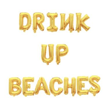 Imagem de AonnDeel Beba Praias Balões de Folha, Letra Dourada Luau Palmeira Banner Champagne Mylar Balões para Verão Praias Havaí Luau Palmeira Tropical Suprimentos Decorações