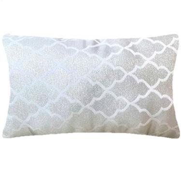 Imagem de Almofada Retangular Luxo Geométrico Prata e Branco 50x28cm - Sua Casa 