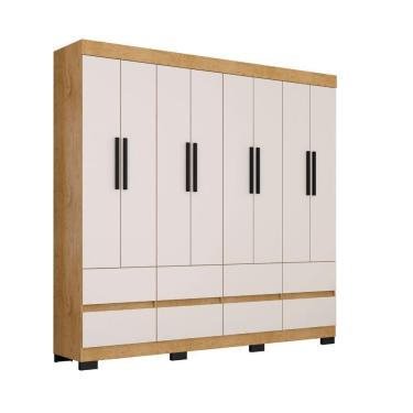 Imagem de Guarda Roupa Esmeralda 8 Portas 8 Gavetas Sem Espelho Freijó/baunilha Brilho