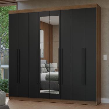 Imagem de Guarda-Roupa Casal 8 Portas Batentes com Espelho Rustic/Preto/Preto Netuno Madesa