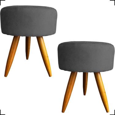 Imagem de Kit 2 Puff Decorativo Redondo Para Sala Quarto Penteadeira Pé Palito Castanho Suede Cores