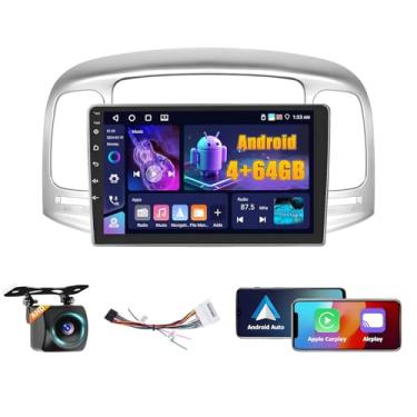 Imagem de Fuluku 【4 + 64 GB】 para Hyundai Accent 2006-2011 som automotivo com Android Auto, rádio com tela sensível ao toque 1080p Bluetooth/FM/SWC/câmera de backup com link espelhado