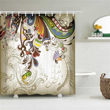 Imagem de Cortina de chuveiro de flores Cortinas de banheiro Tecido de impressão de flores Decoração de banheira com 12 ganchos, JK6506, L90 x A180 cm