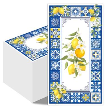 Imagem de Hokinaa Decorações de festa da Costa Amalfitana - 100 peças Guardanapo Capri Limões de 20 x 11 cm, Azulejos Azuis Mediterrâneo Limão Descartável, Toalhas de Mão de Papel Descartáveis, Tema de Frutas