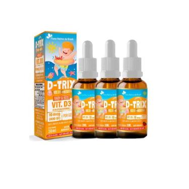 Imagem de Kit 3 D-TRIX Vitamina D3 infantil 3x30ml Morango Flora Nativa - Flora 