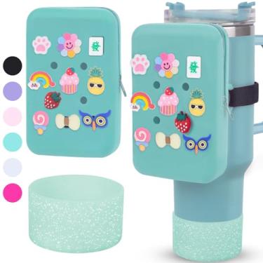 Imagem de Bolsa de silicone para garrafa de água para copo Stanley, compatível com Stanley Cup garrafa de água bolsa de copo bolsa carteira acessórios 10 peças pingentes e botas (verde claro)