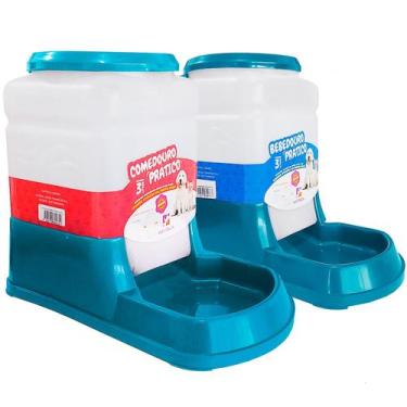 Imagem de Kit Bebedouro Comedouro Automatico Cachorro Gato Prático 3Lt - Duplo -