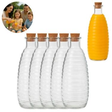Imagem de 5 Garrafas de Vidro Colmeia Com Tampa Rolha P/ Bebidas 630ml - Lyor