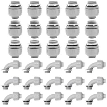 Imagem de AIRTAK Pacote Com 30 Conectores Elétricos De Pvc Estanques 3/4" Para Conduítes Elétricos, Conexões Flexíveis (Pacote 15 Ângulos 90° E 180°).
