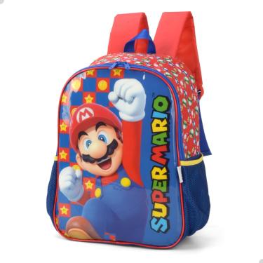 Imagem de Mochila Escolar, Infantil, Super Mario Bros, G, Vermelha, Luxcel