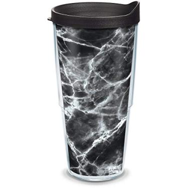Imagem de Tervis Copo de viagem com isolamento térmico de parede dupla feito em mármore preto mantém as bebidas frias e quentes, 680 g, clássico