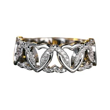 Imagem de BlingNook Anéis de zircônia cúbica para mulheres, anel de prata em forma de coração amável, anel empilhável, fofo, não mancha, simples, noivado, compromisso, joias de casamento, presente, Liga de aço