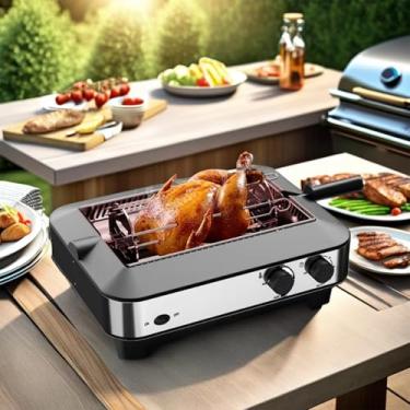 Imagem de Grelha interna giratória 360° sem fumaça com design em aço inoxidável - perfeita para grelhar frango, peixe, vegetais e frutos do mar