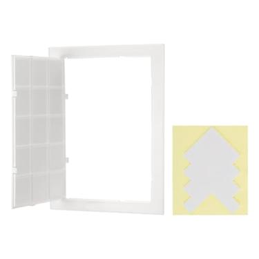 Imagem de PATIKIL Painel de acesso para drywall 35 x 25 cm, 1 conjunto de plástico ABS capa de orifício de parede porta de acesso com fita dupla face para teto de parede elétrica, branco
