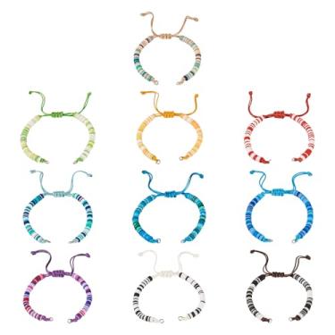 Imagem de Beadthoven 10 pulseiras ajustáveis com cordão trançado colorido de argila de polímero Heishi para fabricação de cordão de poliéster encerado, pulseira de amizade com anéis de salto para fazer joias