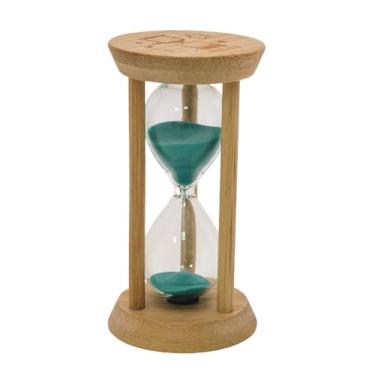 Imagem de Temporizador de areia turquesa, relógio de vidro de madeira de 2 min - Relógio de ampulheta moderno com moldura 100% bambu para jogos infantis, sala de aula, cozinha, decoração de escritório em casa