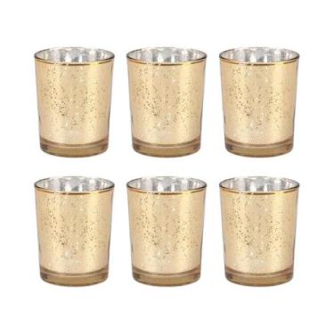 Imagem de Castiçal De Vidro Banhado a Prata 6 12 Unidades Copos De Velas Dourado