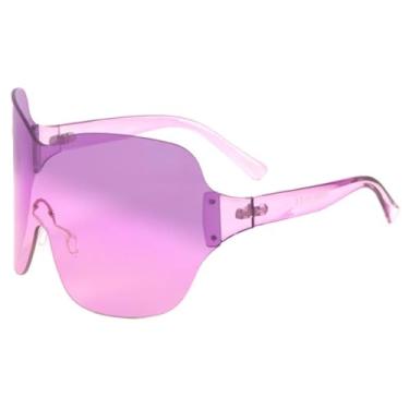 Imagem de Óculos de sol estilo viseira oversized sem armação e sem aro, lente única (C10-ROSA ROSA)