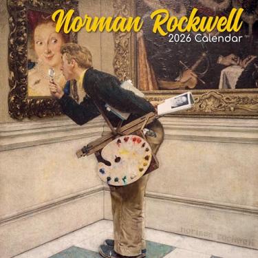 Imagem de Calendário de parede quadrado 2026 – Norman Rockwell, visualização mensal de 30 x 30 cm, 16 meses, tema artístico, inclui 180 adesivos de lembrete