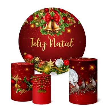 Imagem de Trio Capas Cilindro + Painel Redondo Festa 1,50m Natal (K1NAT030)