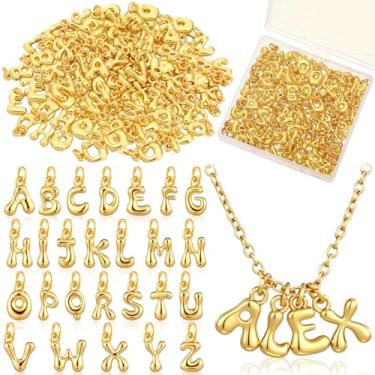 Imagem de Tondiamo Letras pendentes do alfabeto A - Z de ouro 18 K para fazer joias 3D bolha slide glitter letras modernas alfabeto inicial grosso feminino DIY pulseira colar brincos (52 peças, estilo D)