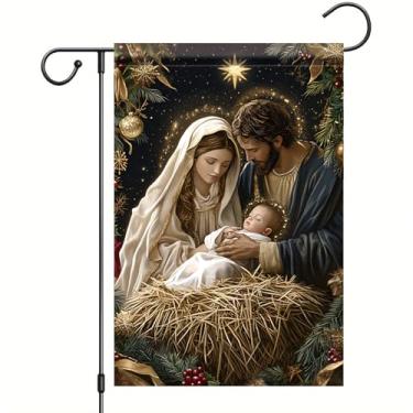 Imagem de Saoplasa Bandeira de jardim de Natal Presépio da Sagrada Família Jesus Maria José 30,5 x 45,7 cm Faixa dupla face para jardim externo para decoração religiosa de Natal decoração cristã do nascimento