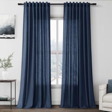 Imagem de Cortinas de linho azul jeans de 250 cm de comprimento com bolso traseiro, 2 painéis, conjunto para sala de estar, cortina azul jeans semitransparente, comprimento 102 para porta de vidro deslizante de