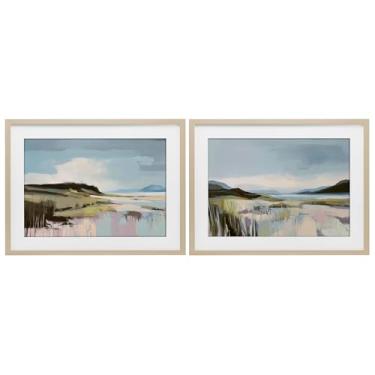 Imagem de Stupell Industries Verdant Coastal Waters Impressão emoldurada de bétula de 2 peças com design de conjunto de vidro por Elara Yasna, 35,5 x 50,8 cm