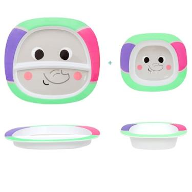 Imagem de Kit Refeição Infantil Buba – Prato e Tigela com Tema Elefante ou Dino – Linha Zoo – Para Bebês e Crianças Pequenas (Elefante)
