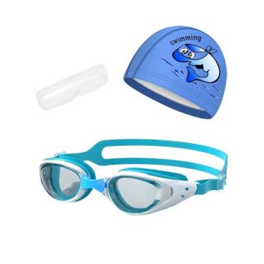 Imagem de Kit Óculos, Estojo e Touca de Natação Infantil Hero Band, Azul branco 