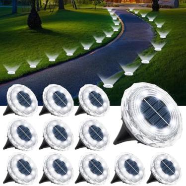 Imagem de echosari Pacote com 12 luzes solares de solo, luzes de jardim solares atualizadas ligar/desligar automaticamente para o pátio de passarela do caminho (branco frio)