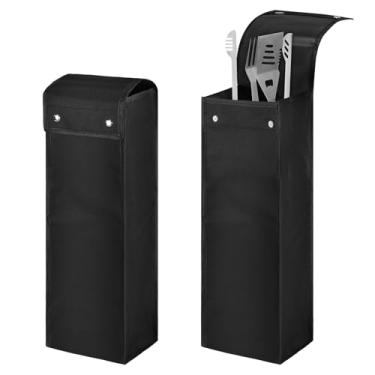 Imagem de BOHEMIABY Bolsa de armazenamento de utensílios de churrasqueira, suporte de utensílios de churrasco, 50 x 15 x 15 cm, tecido Oxford 600d impermeável, suporte de ferramentas dobrável para acampamento