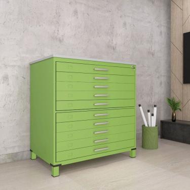 Imagem de Mapoteca 10 Gavetas Map10 120,4cm X 122,3cm Aço Verde Miró/Cinza