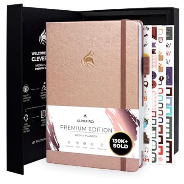 Imagem de Clever Fox Planner Edição Premium – Planejador semanal e mensal luxuoso sem data para aumentar a produtividade e atingir seus objetivos – Organizador – Comece a qualquer hora, A5, dura 1 ano, ouro