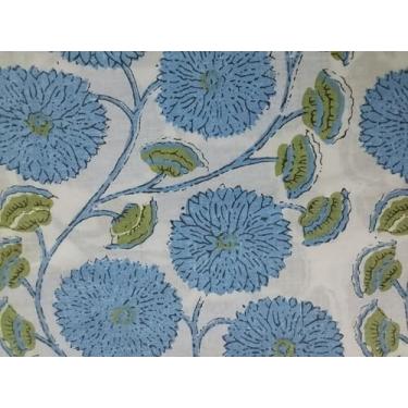 Imagem de Tecido estampado bloco à mão da Yard PRECUT 100% algodão 100% algodão tecido indiano leve para fazer tops de vestidos de verão Tecido indiano para artesanato Home Decore. (Design 121, 1 metro