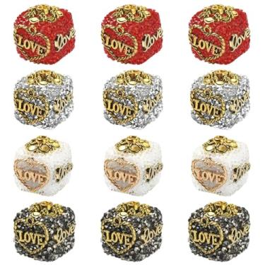 Imagem de Stiesy 12 peças, 4 cores, contas focais de strass de acrílico para canetas, cubo com amor, plástico, grande, formato quadrado, espaçador, contas soltas, a granel, para o dia dos namorados, joias