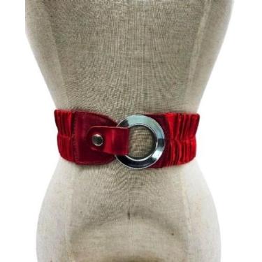 Imagem de Cinto feminino elástico com couro vestido GR705 - Barão Do Couro, Verm