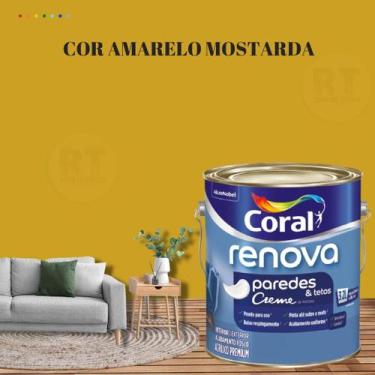 Imagem de Tinta Para Parede Acrílica Coral Renova Cor Amarelo 3,2l Lavável Premi