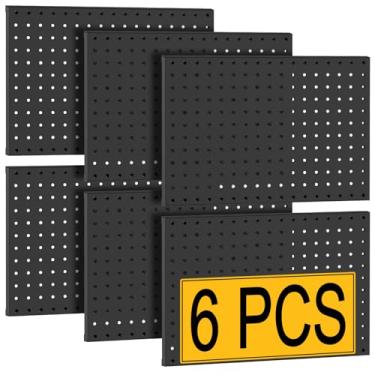 Imagem de PBHEPJ 6 peças de painéis de metal para quadro, placas resistentes para armazenamento de ferramentas de garagem e jardim, inclui kits de âncoras e parafusos de drywall, preto (6 peças 40,6 cm x 30,5