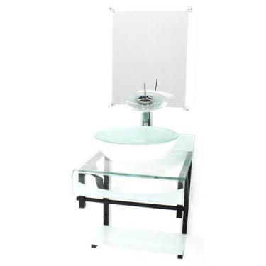 Imagem de Gabinete Vidro 40Cm Banheiro Curvado Duplo Pp Cuba Redonda - Cubas E G