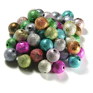Imagem de 100 contas brilhantes Big Bdbeads 12 mm redondas sortidas de plástico acrílico texturizado metálico Stardust com orifício de 2 mm
