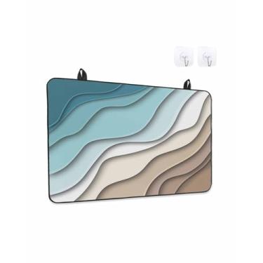 Imagem de Capas superiores de fogão para fogão elétrico 71 x 51 cm, protetor de fogão de vidro resistente ao calor em creme ombré, marrom petróleo, geométrico, ondas do mar, abstrato, cerâmica, fogão, bancada