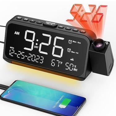 Imagem de Despertador de projeção Mesqool com luz noturna e carregador USB