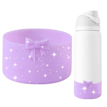Imagem de GAISHION Bota com laço de silicone com glitter compatível com garrafas de água Owala de 946 ml, capa protetora antiderrapante para garrafas de água de aço inoxidável FreeSip, Twist e Flip - Roxo