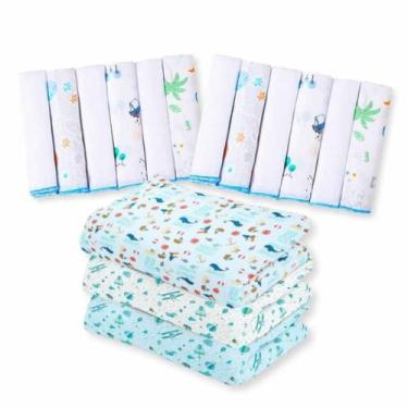 Imagem de Kit 15 Pçs Enxoval Bebe 12 Paninho De Boca+ 3 Cueiros Azul - Dugu